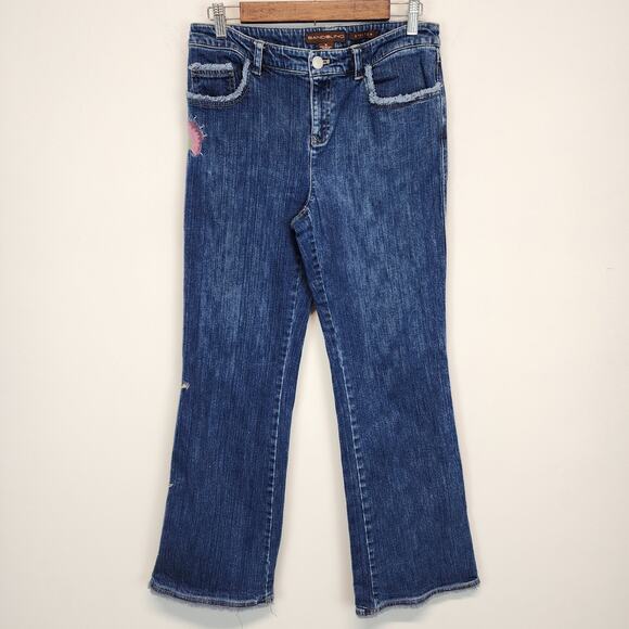 Bandolino Embroidered Stretch Jeans Size 8 30" Frayed Pockets Medium Wash Y2K - Picture 1 of 11